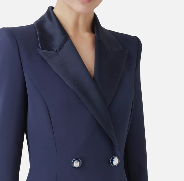Elisabetta Franchi Mini Abiti | Robes Manteaux^Robe manteau in crêpe stretch con revers in raso Navy