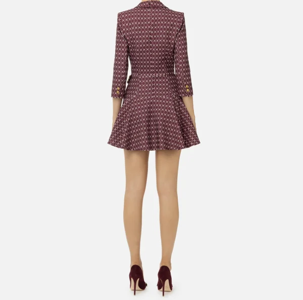 Elisabetta Franchi Mini Abiti | Robes Manteaux^Robe manteau in crêpe stretch stampa rombo con catena RougeNoir/Burro