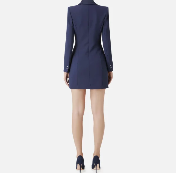 Elisabetta Franchi Mini Abiti | Robes Manteaux^Robe manteau in crêpe stretch con revers in raso Navy