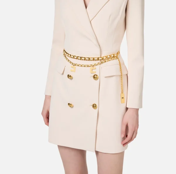 Elisabetta Franchi Robes Manteaux | Mini Abiti^Robe manteau in crêpe stretch con cintura Burro