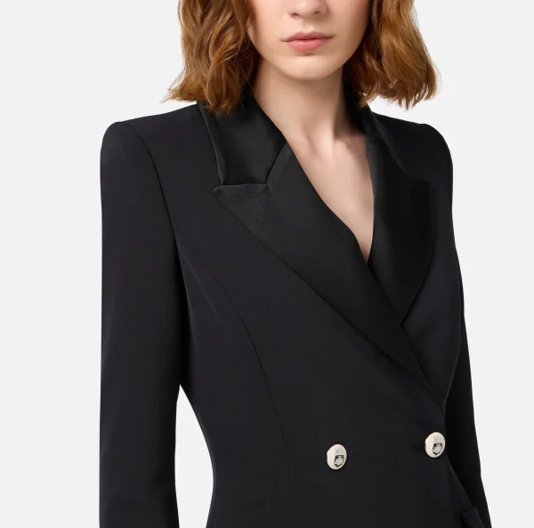 Elisabetta Franchi Mini Abiti | Robes Manteaux^Robe manteau in crêpe stretch con revers in raso Nero