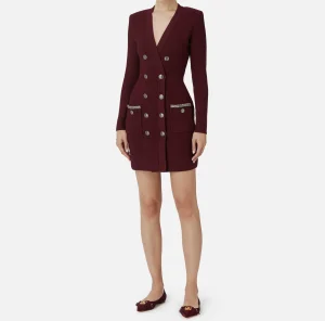 Elisabetta Franchi Mini Abiti | Abiti In Maglia^Robe manteau in lana bouclé con ricamo RougeNoir