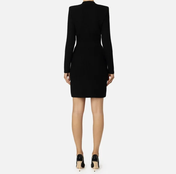 Elisabetta Franchi Mini Abiti | Abiti In Maglia^Robe manteau in lana bouclé con ricamo Nero