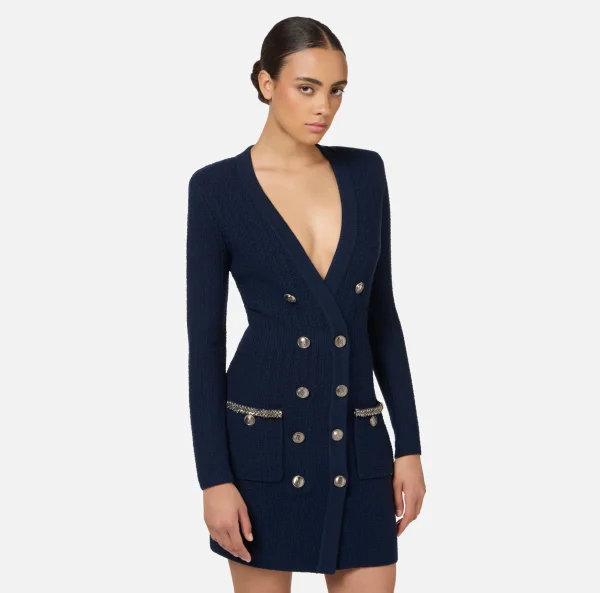 Elisabetta Franchi Mini Abiti | Abiti In Maglia^Robe manteau in lana bouclé con ricamo Navy