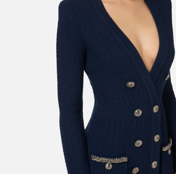 Elisabetta Franchi Mini Abiti | Abiti In Maglia^Robe manteau in lana bouclé con ricamo Navy