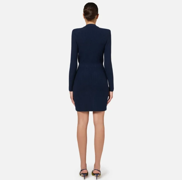 Elisabetta Franchi Mini Abiti | Abiti In Maglia^Robe manteau in lana bouclé con ricamo Navy