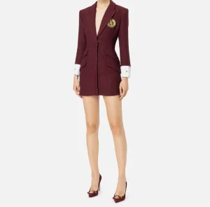 Elisabetta Franchi Mini Abiti | Robes Manteaux^Robe manteau in tweed laminato con patch logo RougeNoir