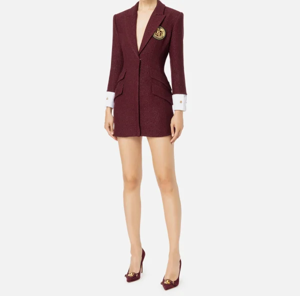 Elisabetta Franchi Mini Abiti | Robes Manteaux^Robe manteau in tweed laminato con patch logo RougeNoir