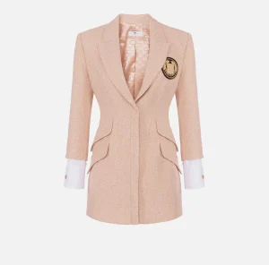 Elisabetta Franchi Mini Abiti | Robes Manteaux^Robe manteau in tweed laminato con patch logo PeachRose