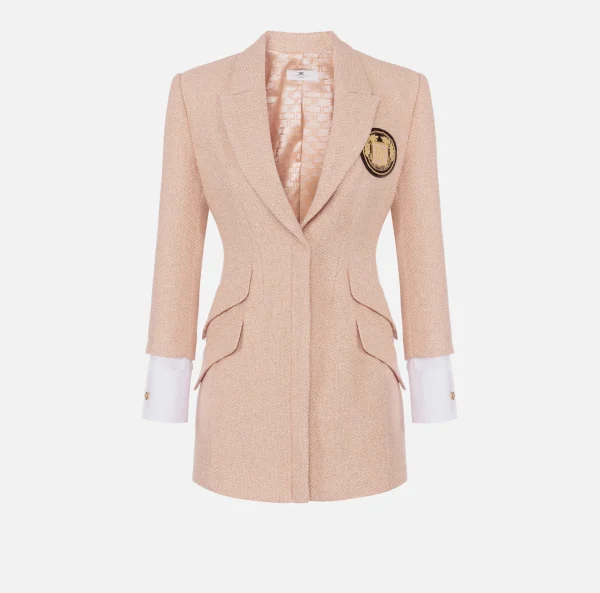 Elisabetta Franchi Mini Abiti | Robes Manteaux^Robe manteau in tweed laminato con patch logo PeachRose
