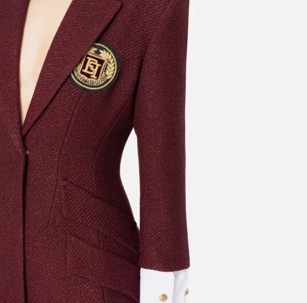Elisabetta Franchi Mini Abiti | Robes Manteaux^Robe manteau in tweed laminato con patch logo RougeNoir