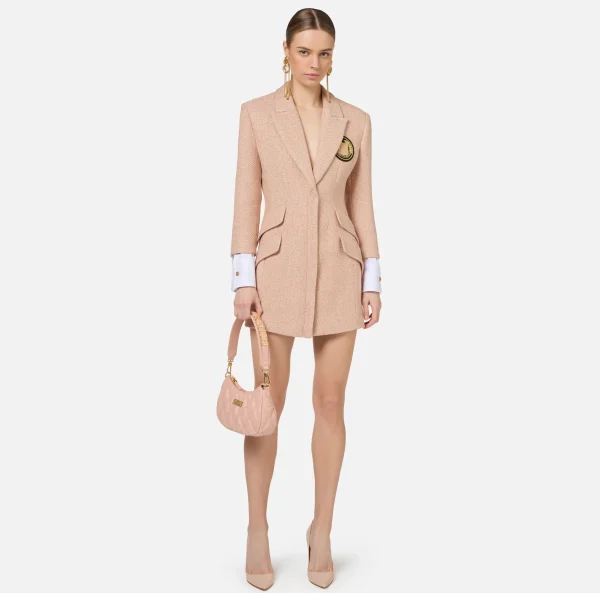 Elisabetta Franchi Mini Abiti | Robes Manteaux^Robe manteau in tweed laminato con patch logo PeachRose