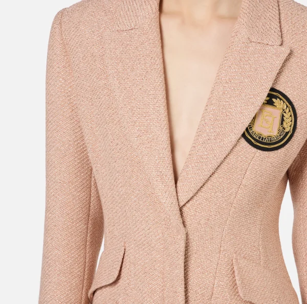 Elisabetta Franchi Mini Abiti | Robes Manteaux^Robe manteau in tweed laminato con patch logo PeachRose