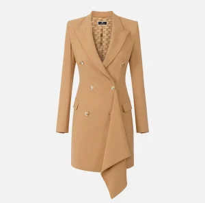 Elisabetta Franchi Mini Abiti | Robes Manteaux^Robe-manteau doppiopetto in crêpe con ruche Bronze
