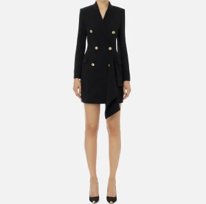Elisabetta Franchi Mini Abiti | Robes Manteaux^Robe-manteau doppiopetto in crêpe con ruche Nero