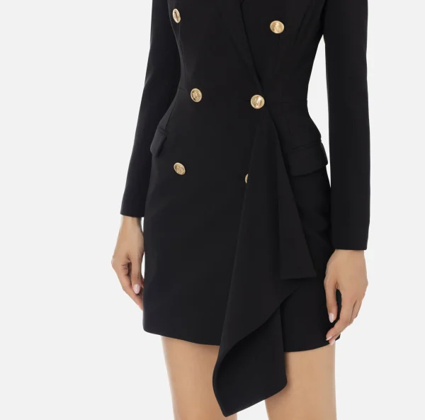 Elisabetta Franchi Mini Abiti | Robes Manteaux^Robe-manteau doppiopetto in crêpe con ruche Nero