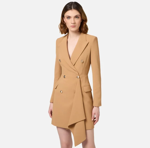 Elisabetta Franchi Mini Abiti | Robes Manteaux^Robe-manteau doppiopetto in crêpe con ruche Bronze