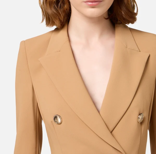 Elisabetta Franchi Mini Abiti | Robes Manteaux^Robe-manteau doppiopetto in crêpe con ruche Bronze