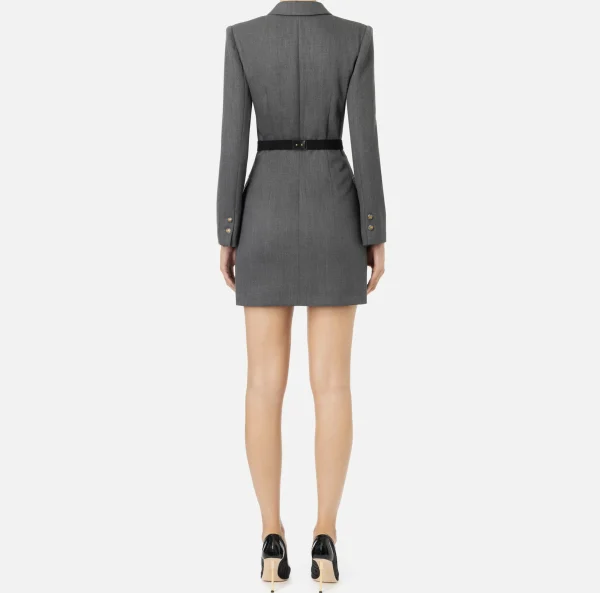 Elisabetta Franchi Mini Abiti | Robes Manteaux^Robe-manteau in fresco lana con cintura SteelMelange