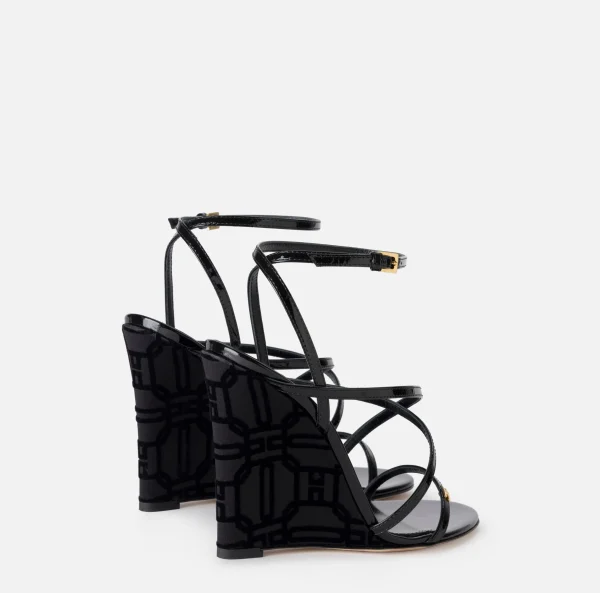 Elisabetta Franchi Sandali^Sandali in vernice con zeppa in raso Nero