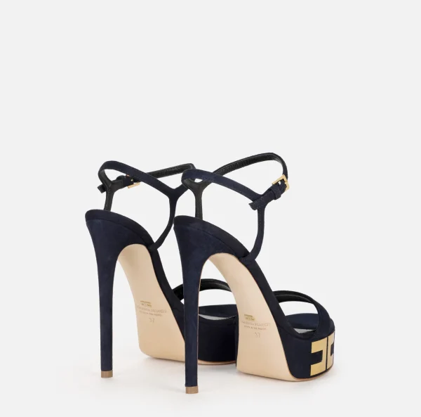 Elisabetta Franchi Sandali^Sandali plateau in camoscio con logo Navy