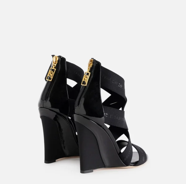 Elisabetta Franchi Sandali^Sandalo in pelle con zeppa e elastici jacquard Nero