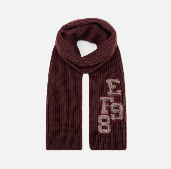Elisabetta Franchi Sciarpe^Sciarpa in lana a coste con patch stile college RougeNoir