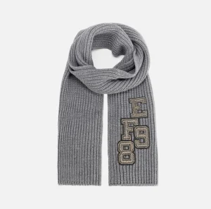 Elisabetta Franchi Sciarpe^Sciarpa in lana a coste con patch stile college SteelMelange