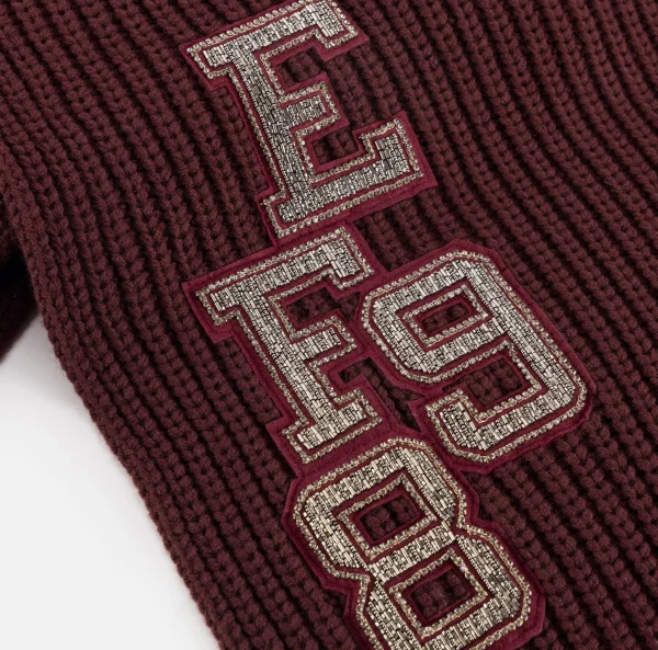 Elisabetta Franchi Sciarpe^Sciarpa in lana a coste con patch stile college RougeNoir