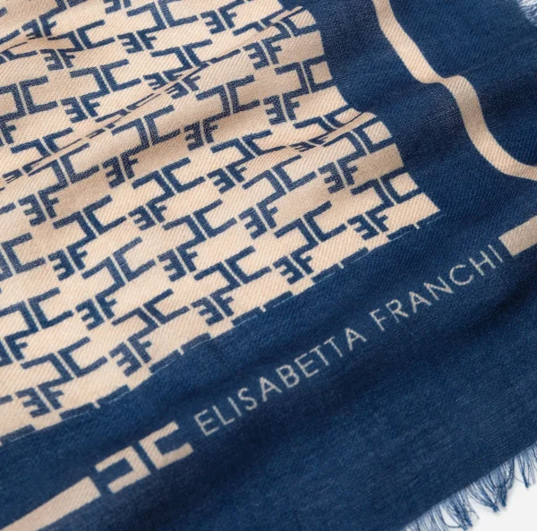 Elisabetta Franchi Sciarpe^Sciarpa Monogram Cammello/Blu