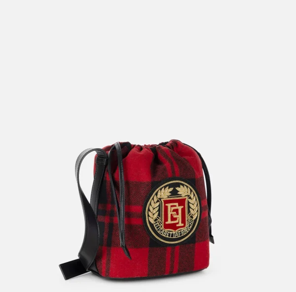 Elisabetta Franchi Borse A Tracolla^Secchiello in lana tartan RedPassion/Nero
