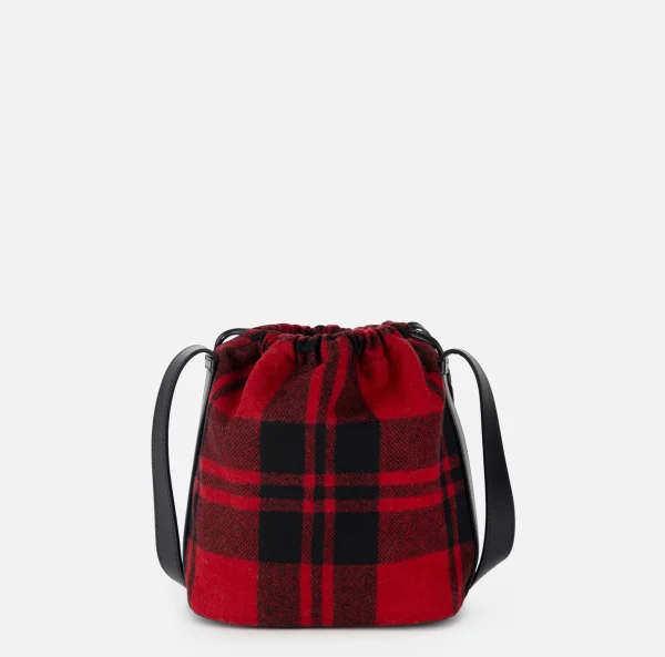 Elisabetta Franchi Borse A Tracolla^Secchiello in lana tartan RedPassion/Nero