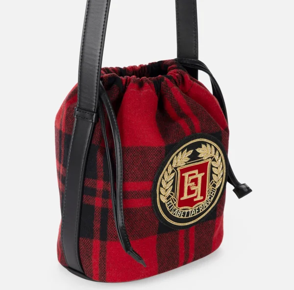 Elisabetta Franchi Borse A Tracolla^Secchiello in lana tartan RedPassion/Nero