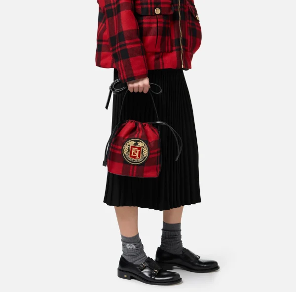 Elisabetta Franchi Borse A Tracolla^Secchiello in lana tartan RedPassion/Nero