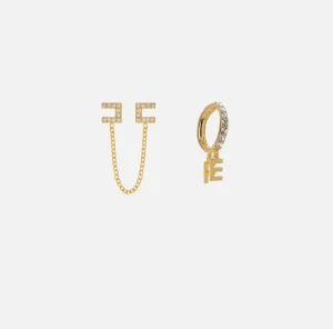 Elisabetta Franchi Bijoux^Set di orecchini in metallo con anella e logo strass OroGiallo