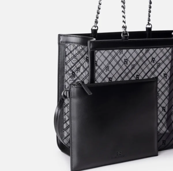 Elisabetta Franchi Borse A Spalla^Shopper grande effetto rete Nero