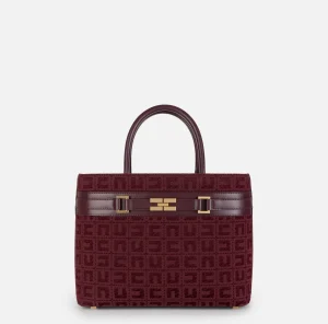 Elisabetta Franchi Borse A Mano^Shopper grande in tessuto jacquard con morsetto RougeNoir