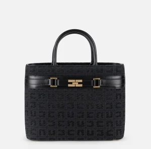 Elisabetta Franchi Borse A Mano^Shopper grande in tessuto jacquard con morsetto Nero