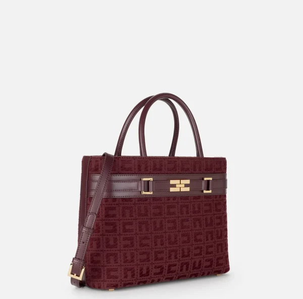 Elisabetta Franchi Borse A Mano^Shopper grande in tessuto jacquard con morsetto RougeNoir