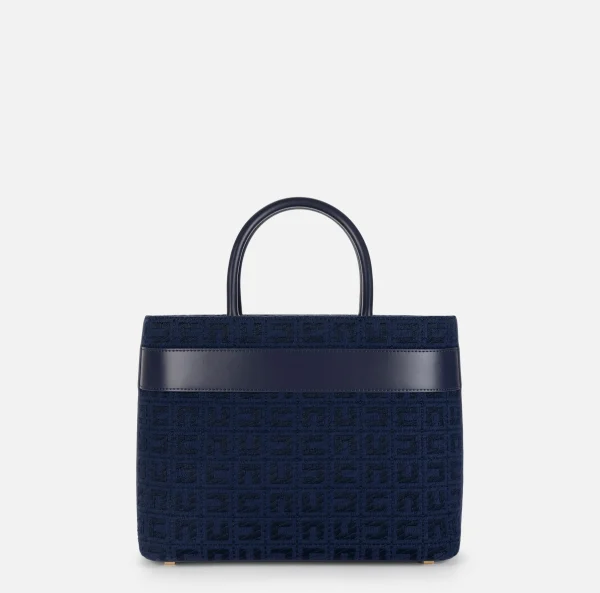 Elisabetta Franchi Borse A Mano^Shopper grande in tessuto jacquard con morsetto Navy