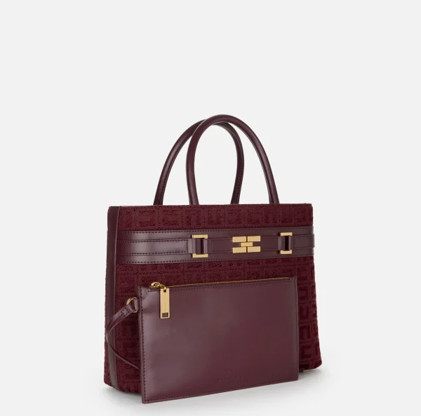 Elisabetta Franchi Borse A Mano^Shopper grande in tessuto jacquard con morsetto RougeNoir