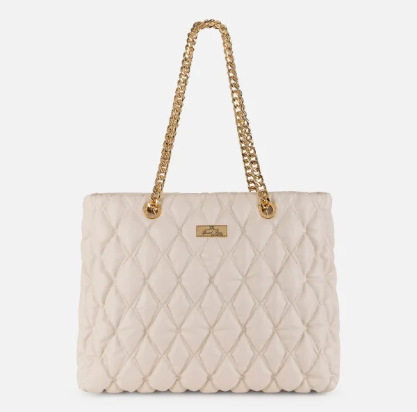 Elisabetta Franchi Borse A Spalla^Shopper in tessuto embossed con manici in catena Lattice