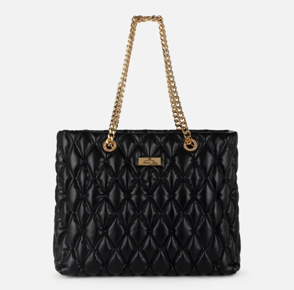 Elisabetta Franchi Borse A Spalla^Shopper in tessuto embossed con manici in catena Nero