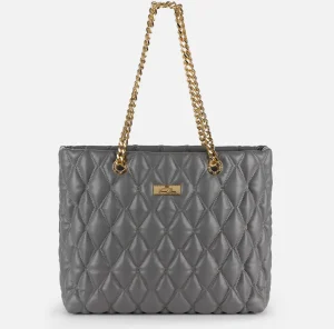 Elisabetta Franchi Borse A Spalla^Shopper in tessuto embossed con manici in catena Steel