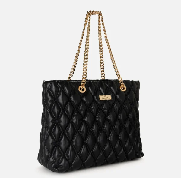 Elisabetta Franchi Borse A Spalla^Shopper in tessuto embossed con manici in catena Nero