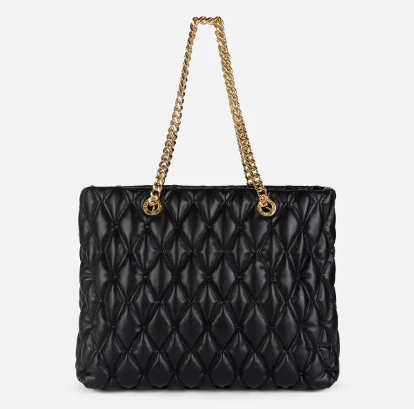 Elisabetta Franchi Borse A Spalla^Shopper in tessuto embossed con manici in catena Nero