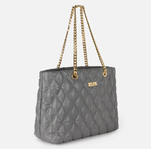 Elisabetta Franchi Borse A Spalla^Shopper in tessuto embossed con manici in catena Steel