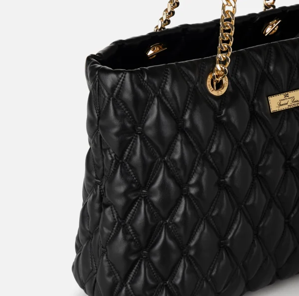 Elisabetta Franchi Borse A Spalla^Shopper in tessuto embossed con manici in catena Nero