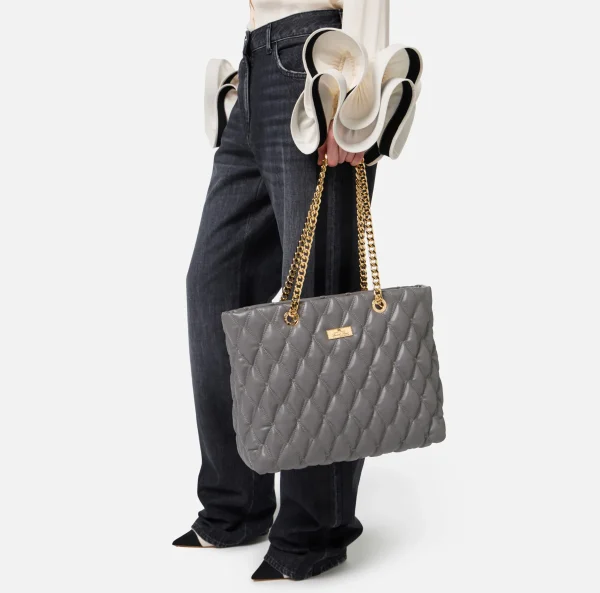 Elisabetta Franchi Borse A Spalla^Shopper in tessuto embossed con manici in catena Steel