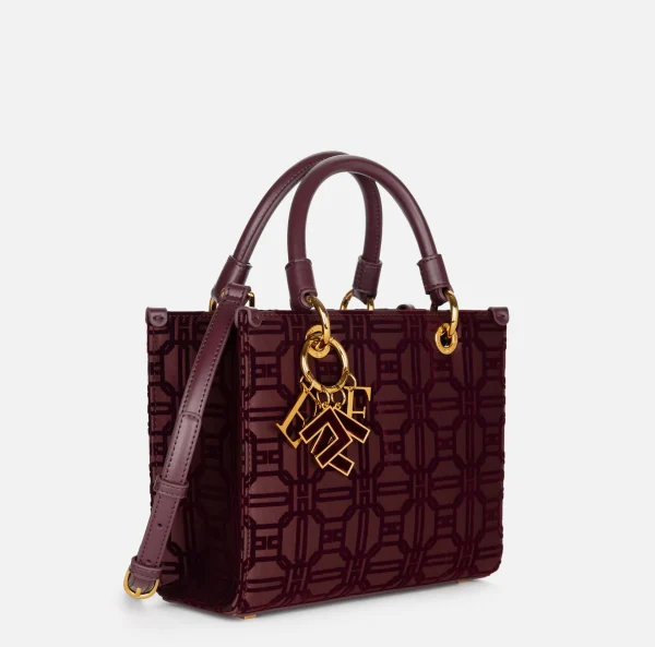 Elisabetta Franchi Borse A Mano^Shopper in tessuto flock con charms RougeNoir